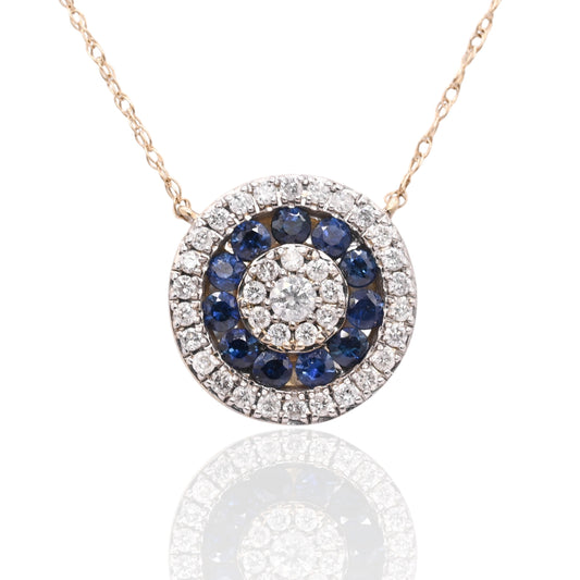 Round Sapphire and Diamond Necklace 14K White Gold with Lightweight Rope Chain 18.5in 0.33cttw Sapphires/0.21cttw Diamonds