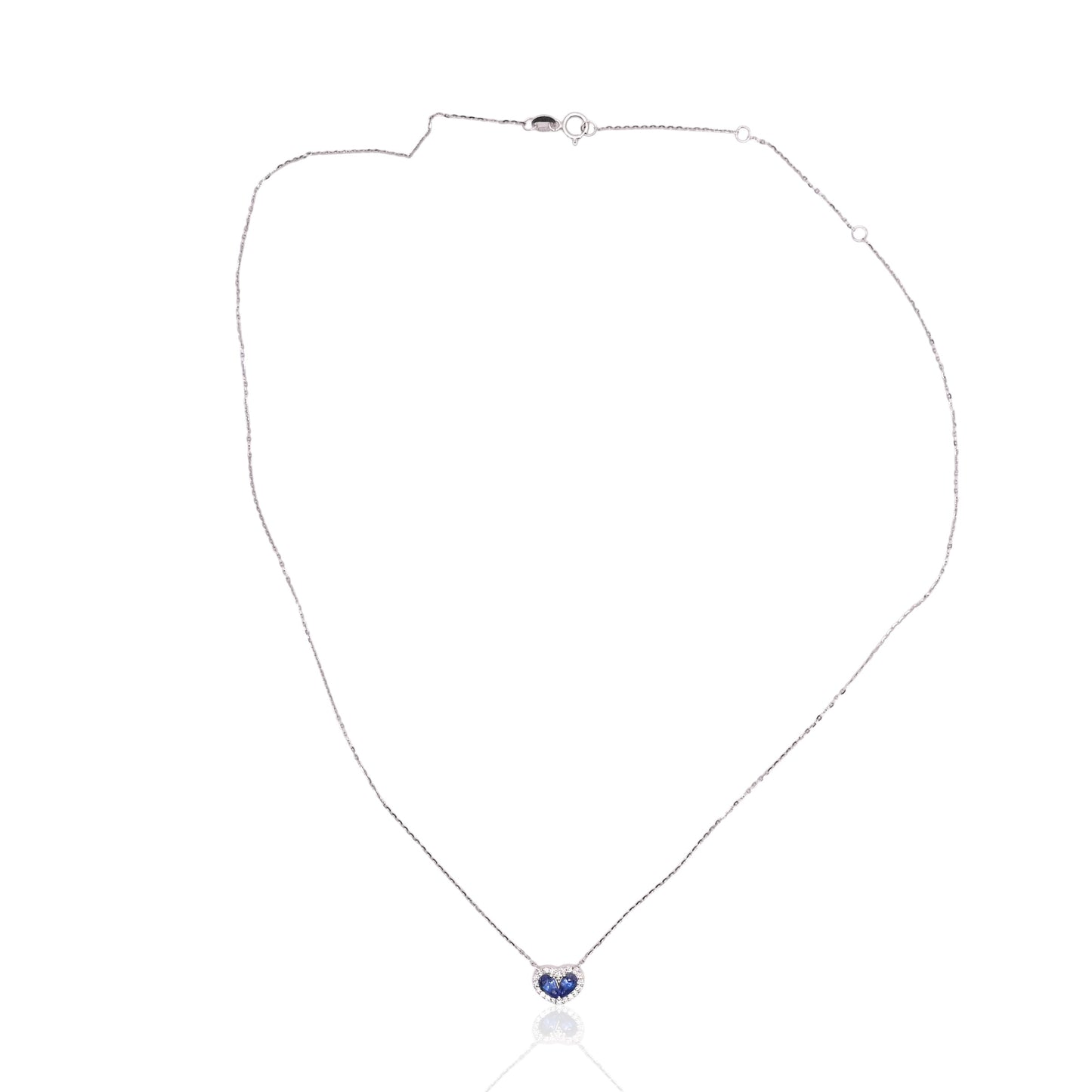 Sapphire and Diamond Heart Necklace 14K White Gold with Diamond Cut Cable Chain 16in, 17in, and 18in 0.50cttw Sapphires/0.11cttw Diamonds