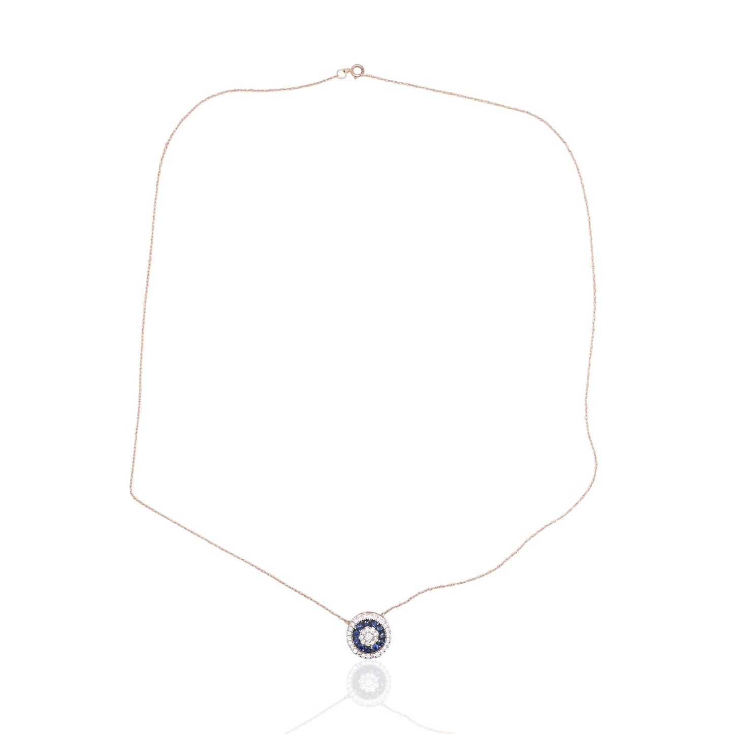 Round Sapphire and Diamond Necklace 14K White Gold with Lightweight Rope Chain 18.5in 0.33cttw Sapphires/0.21cttw Diamonds