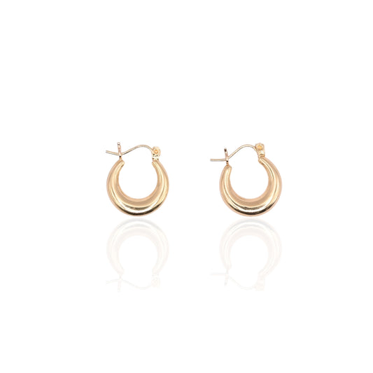 Puffed Round Hoops with Hinge Closure Earrings 14K Yellow Gold Thickness 2.54mm/Diameter 14.46mm