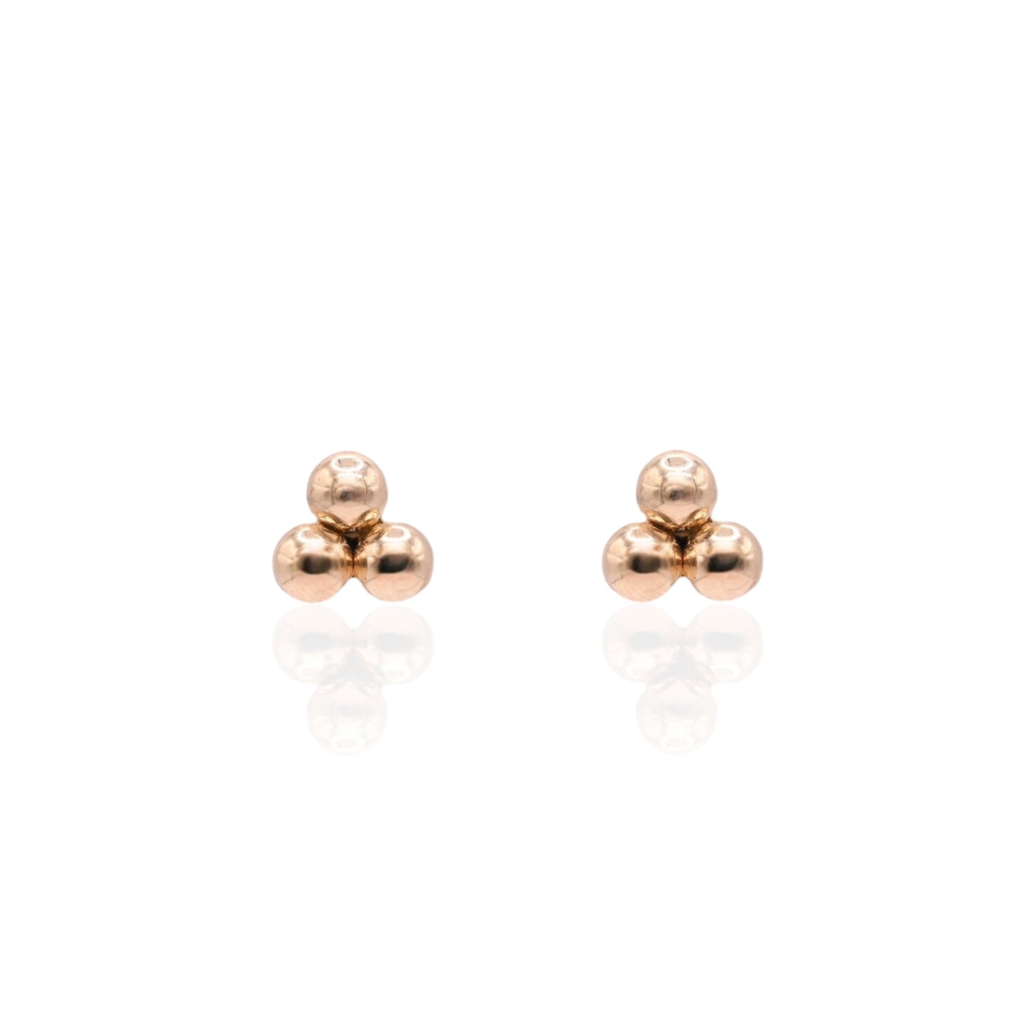 Triple Ball Lightweight Stud Earrings 14K Yellow Gold with Butterfly Backs