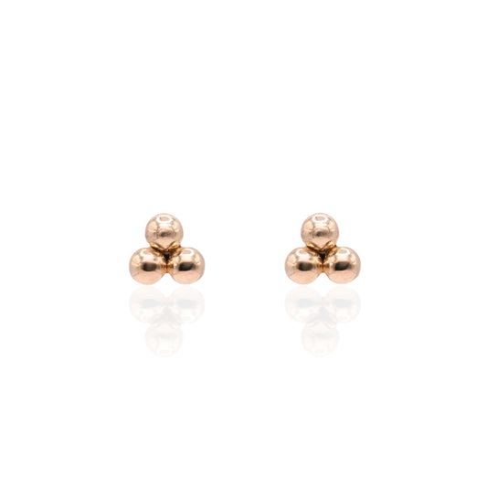Triple Ball Lightweight Stud Earrings 14K Yellow Gold with Butterfly Backs