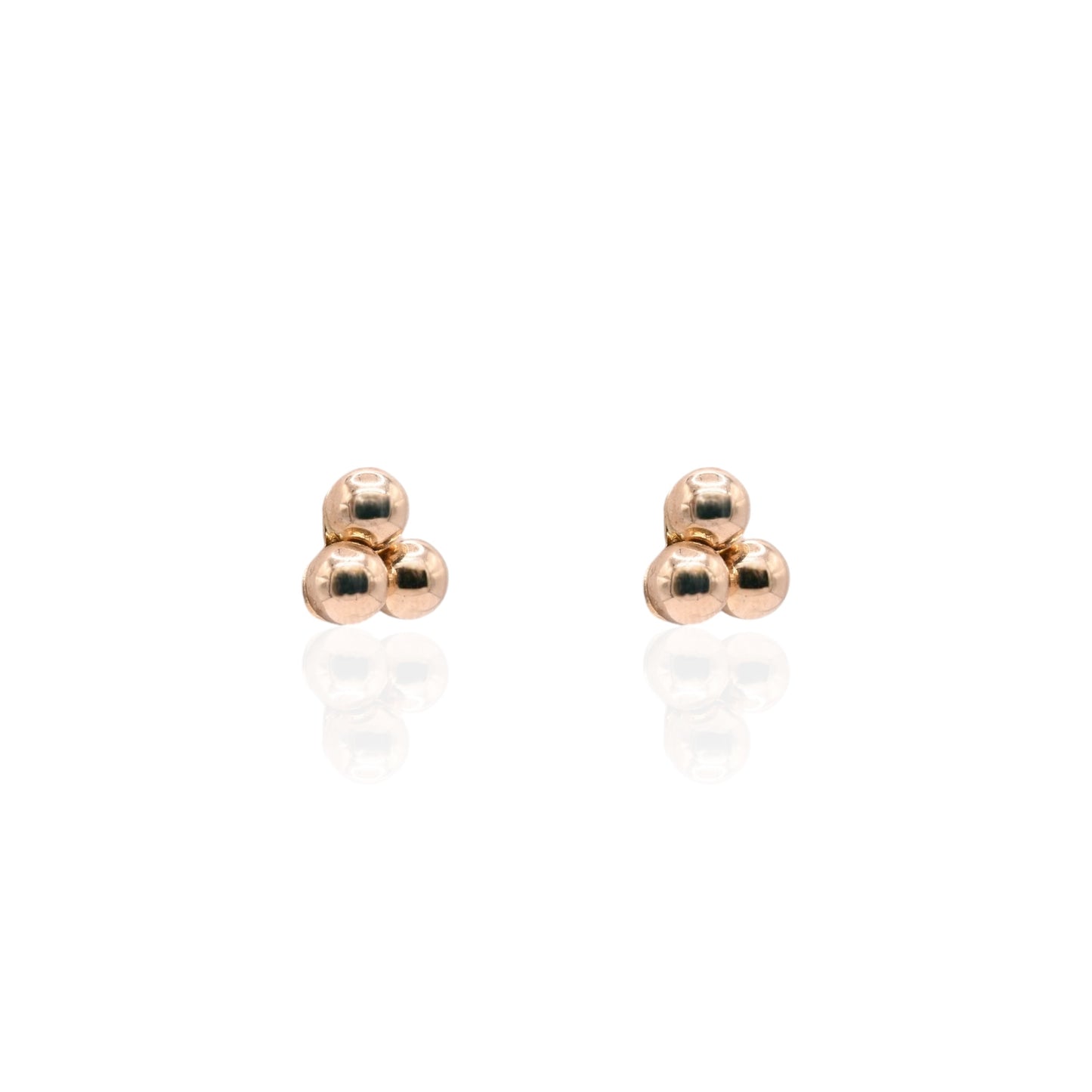 Triple Ball Lightweight Stud Earrings 14K Yellow Gold with Butterfly Backs