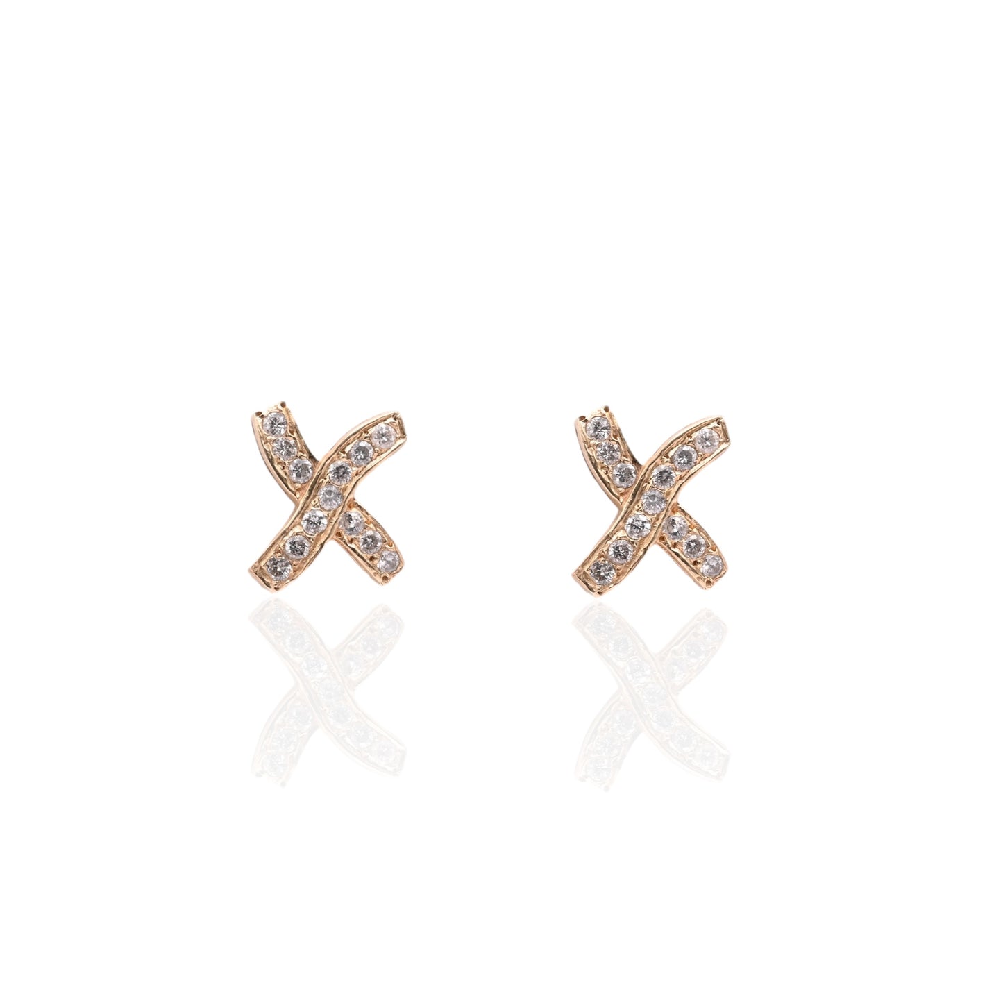 Criss-Cross X Stud Earrings 14K Yellow Gold with Butterfly Backs 0.39cttw