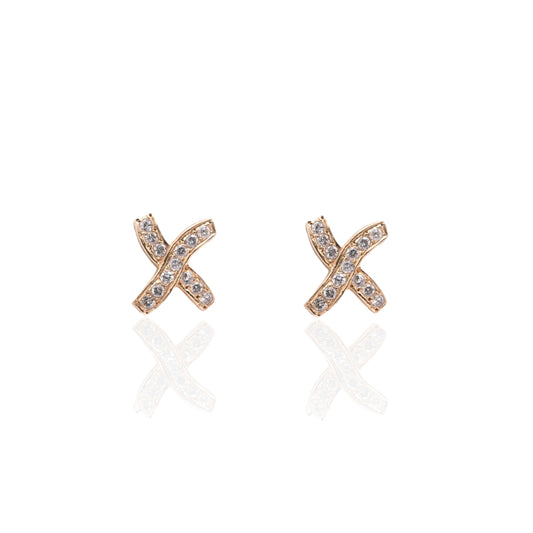 Criss-Cross X Stud Earrings 14K Yellow Gold with Butterfly Backs 0.39cttw