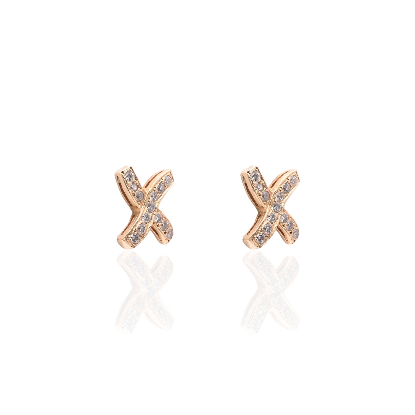 Criss-Cross X Stud Earrings 14K Yellow Gold with Butterfly Backs 0.39cttw