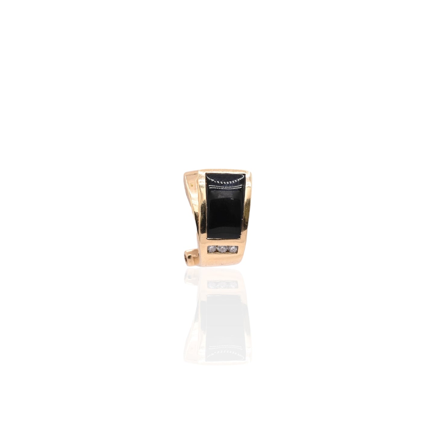 Vintage-Style Black Enamel and Diamond Earrings 14K Yellow Gold with Omega Backs 0.06cttw