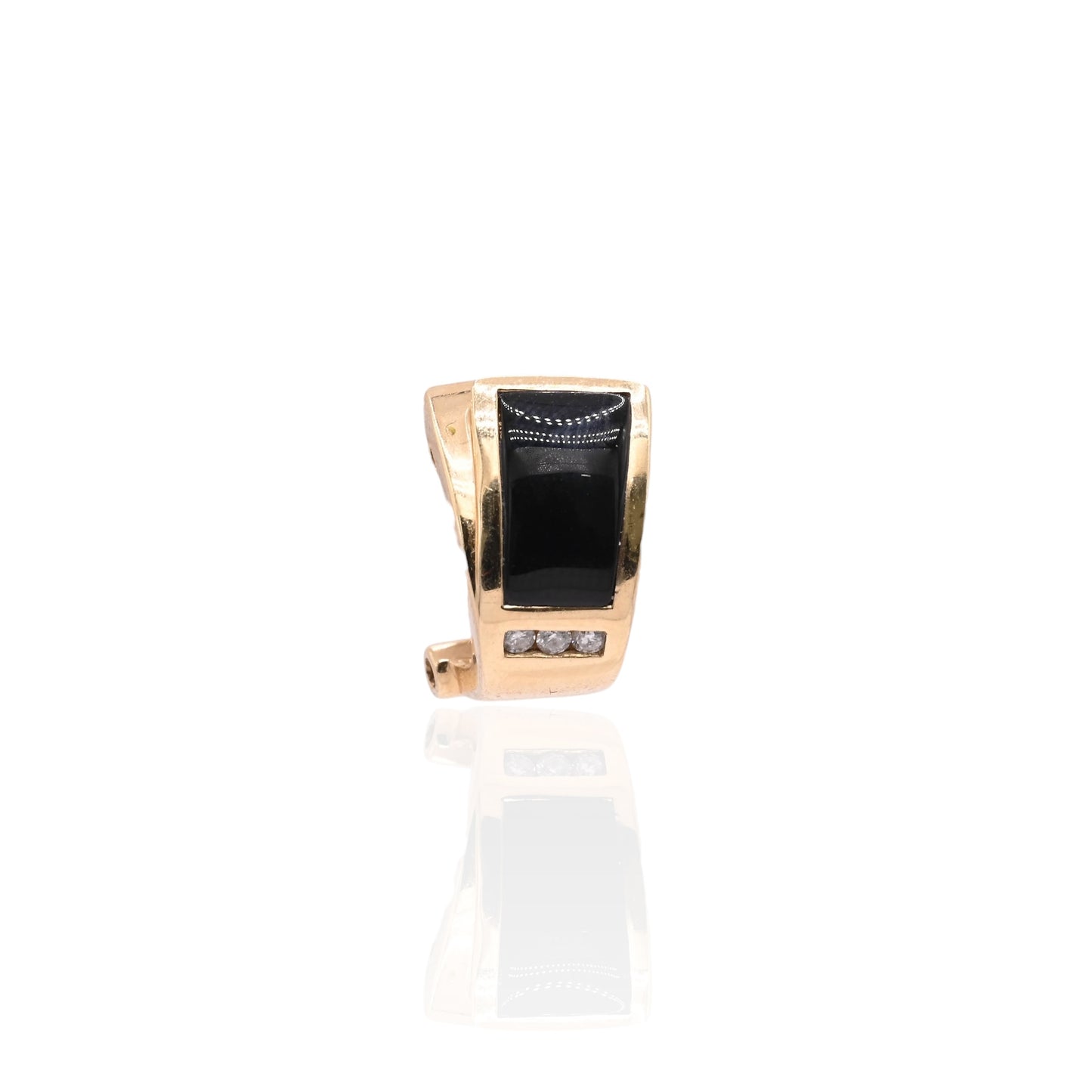 Vintage-Style Black Enamel and Diamond Earrings 14K Yellow Gold with Omega Backs 0.06cttw