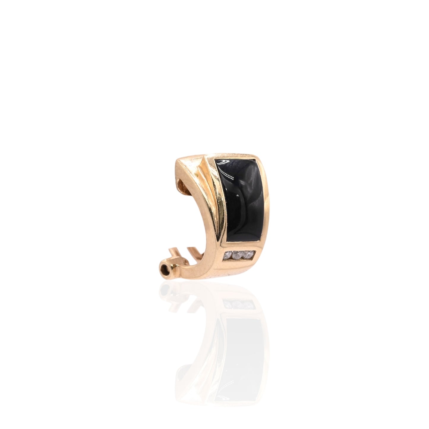Vintage-Style Black Enamel and Diamond Earrings 14K Yellow Gold with Omega Backs 0.06cttw