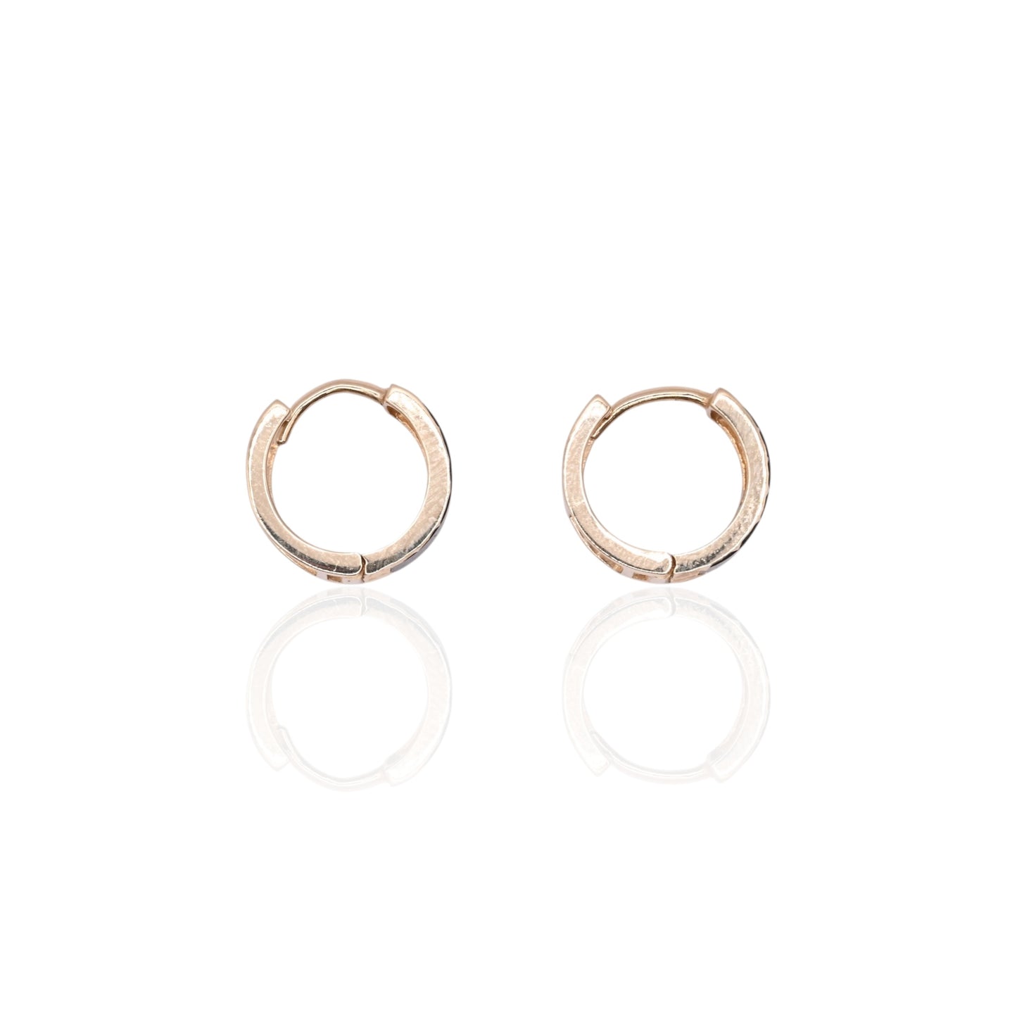 Black Enamel Diamond Cut Huggie Hoop Earrings 14K Yellow Gold 5mm Thick/13mm Diameter