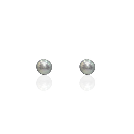 7mm Tahitian Pearl Stud Earrings 14K White Gold with Butterfly Backs