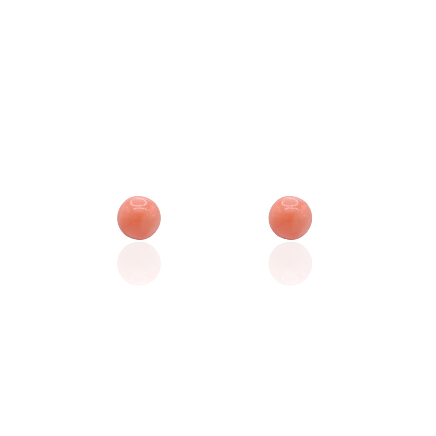 5mm Red Coral Stud Earrings 14K Yellow Gold