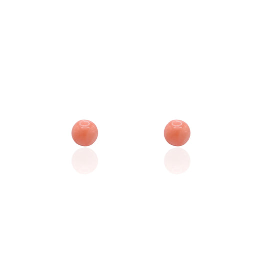 5mm Red Coral Stud Earrings 14K Yellow Gold