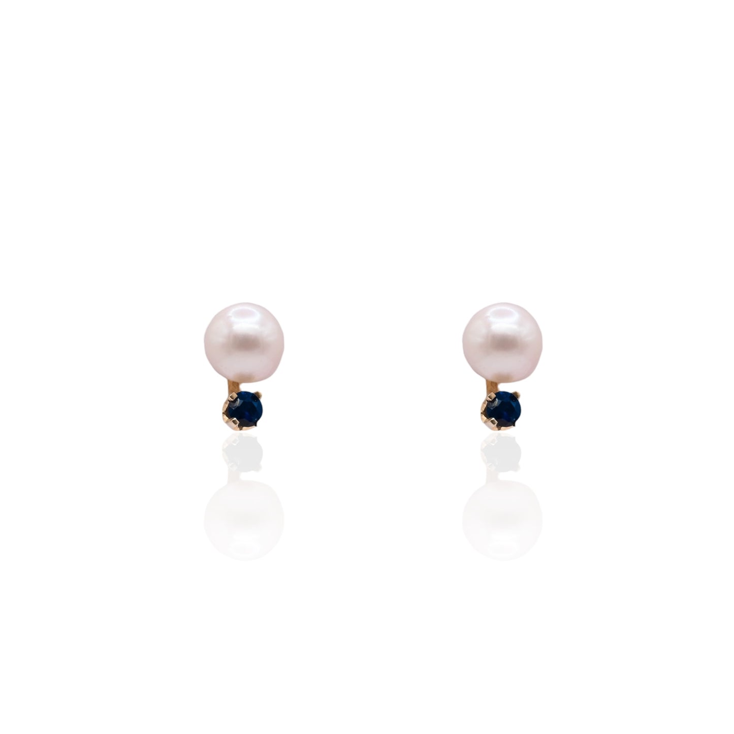 5mm Pearl Stud Earrings with Sapphires 14K Yellow Gold 0.16cttw Sapphires
