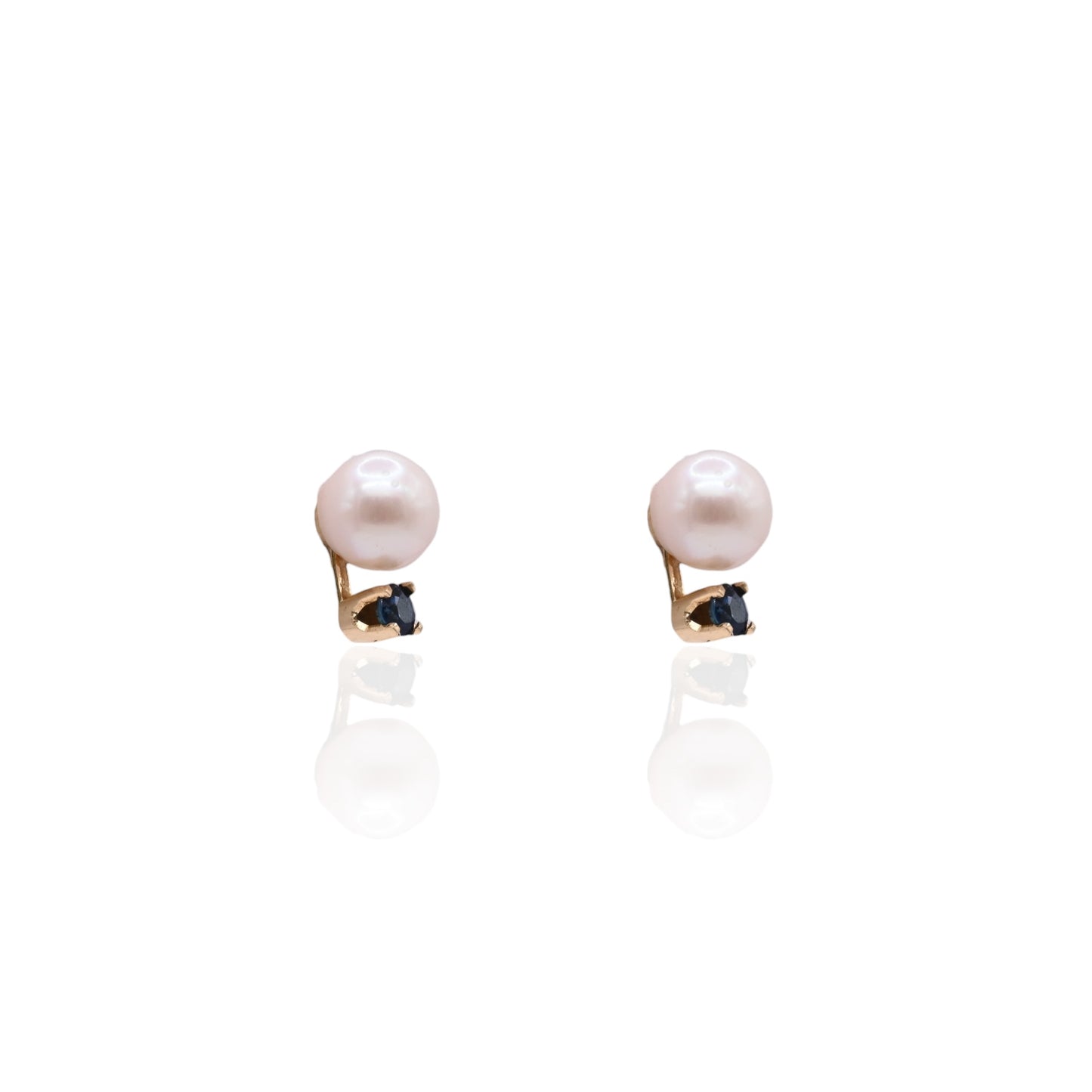 5mm Pearl Stud Earrings with Sapphires 14K Yellow Gold 0.16cttw Sapphires