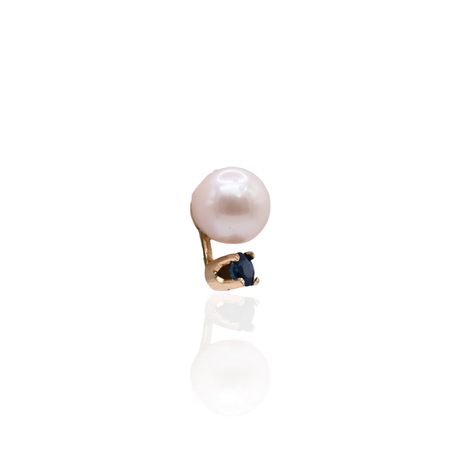 5mm Pearl Stud Earrings with Sapphires 14K Yellow Gold 0.16cttw Sapphires