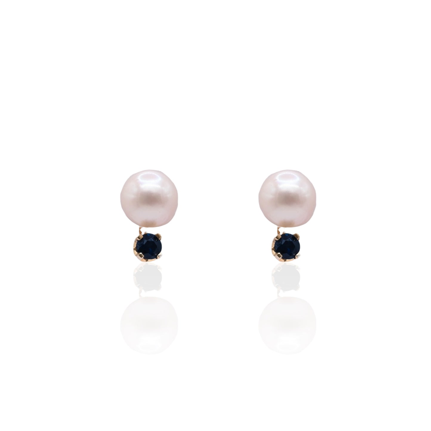 5mm Pearl Stud Earrings with Sapphires 14K Yellow Gold 0.16cttw Sapphires