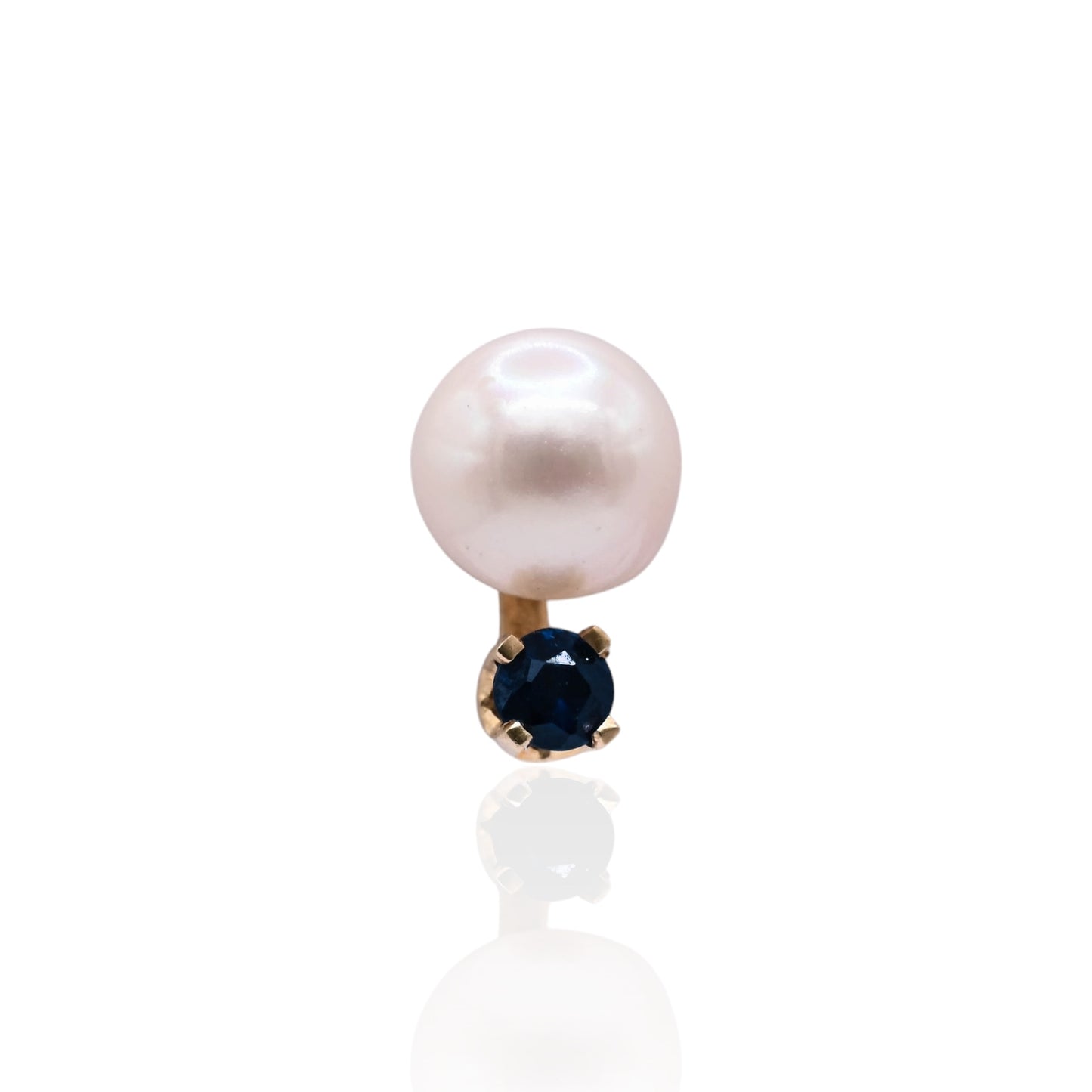 5mm Pearl Stud Earrings with Sapphires 14K Yellow Gold 0.16cttw Sapphires