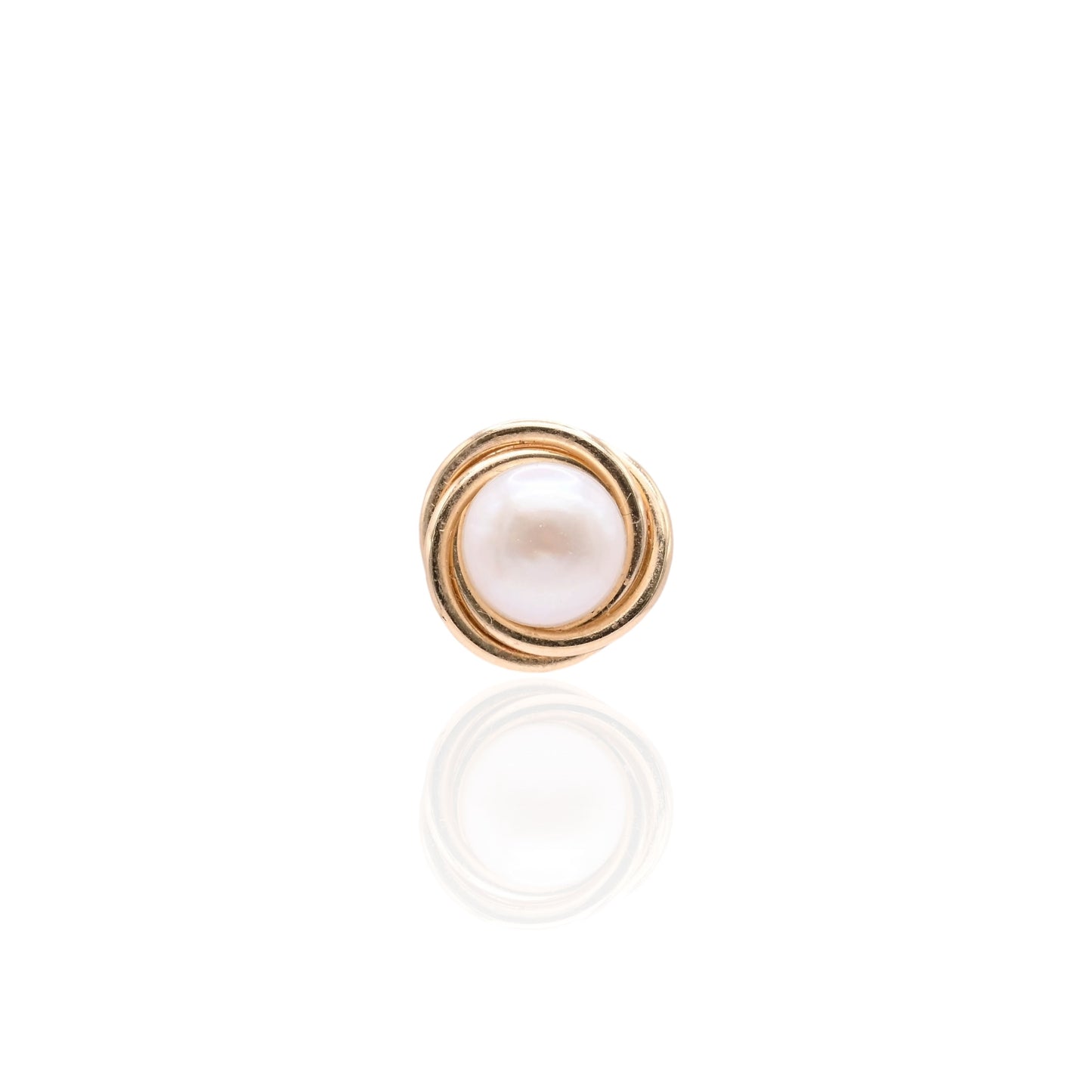 6mm Small Pearl Round Twist Knot Stud Earrings 14K Yellow Gold