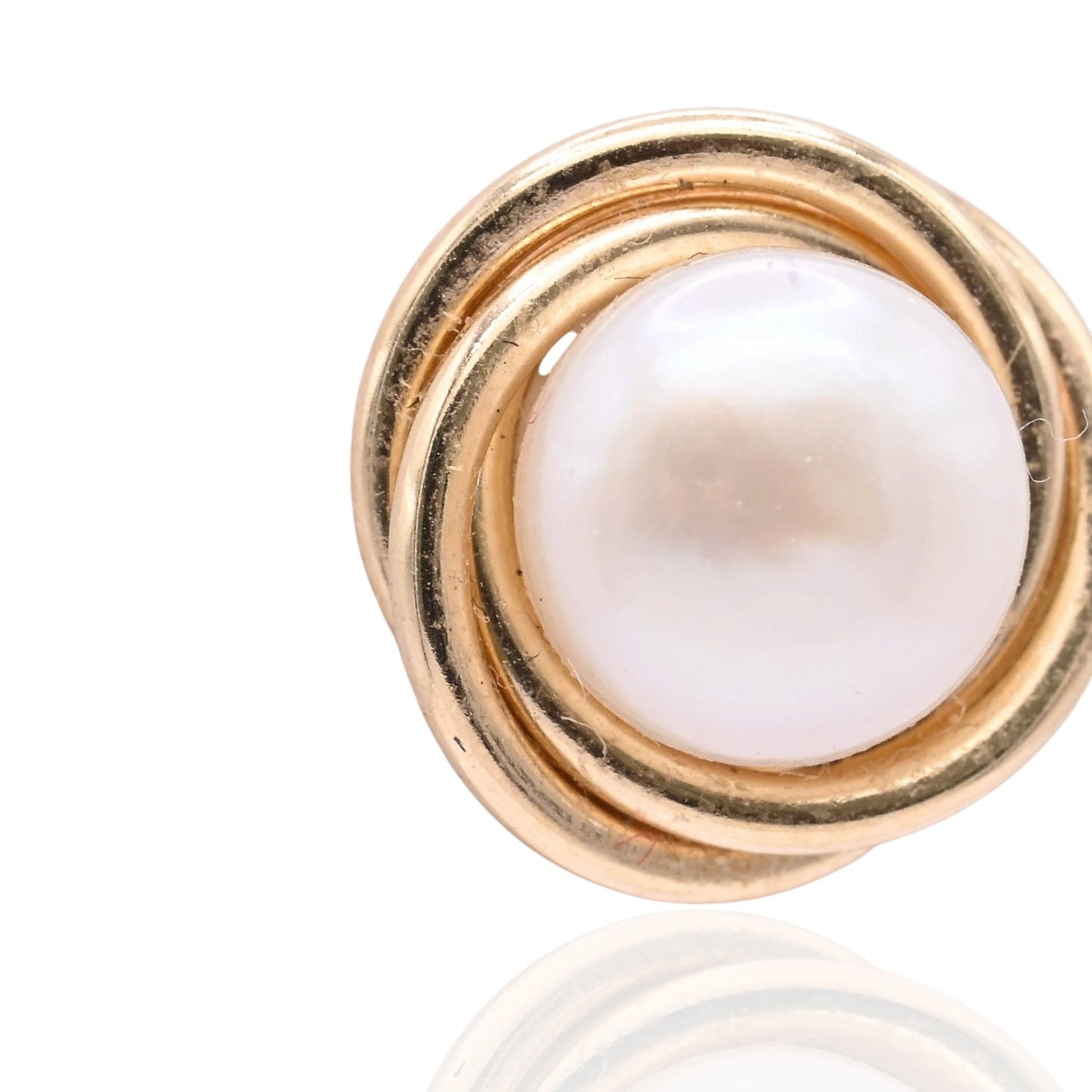 6mm Small Pearl Round Twist Knot Stud Earrings 14K Yellow Gold