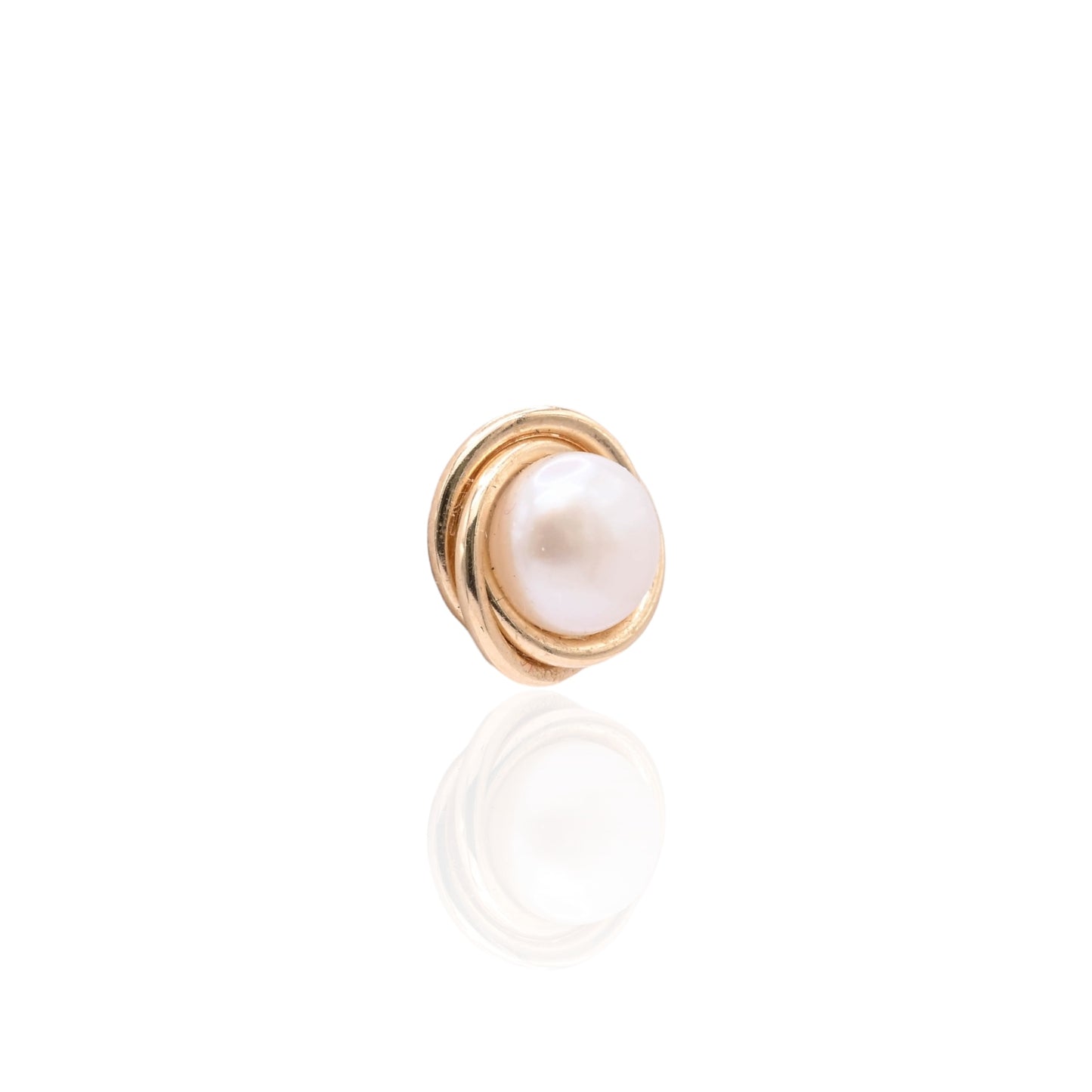 6mm Small Pearl Round Twist Knot Stud Earrings 14K Yellow Gold
