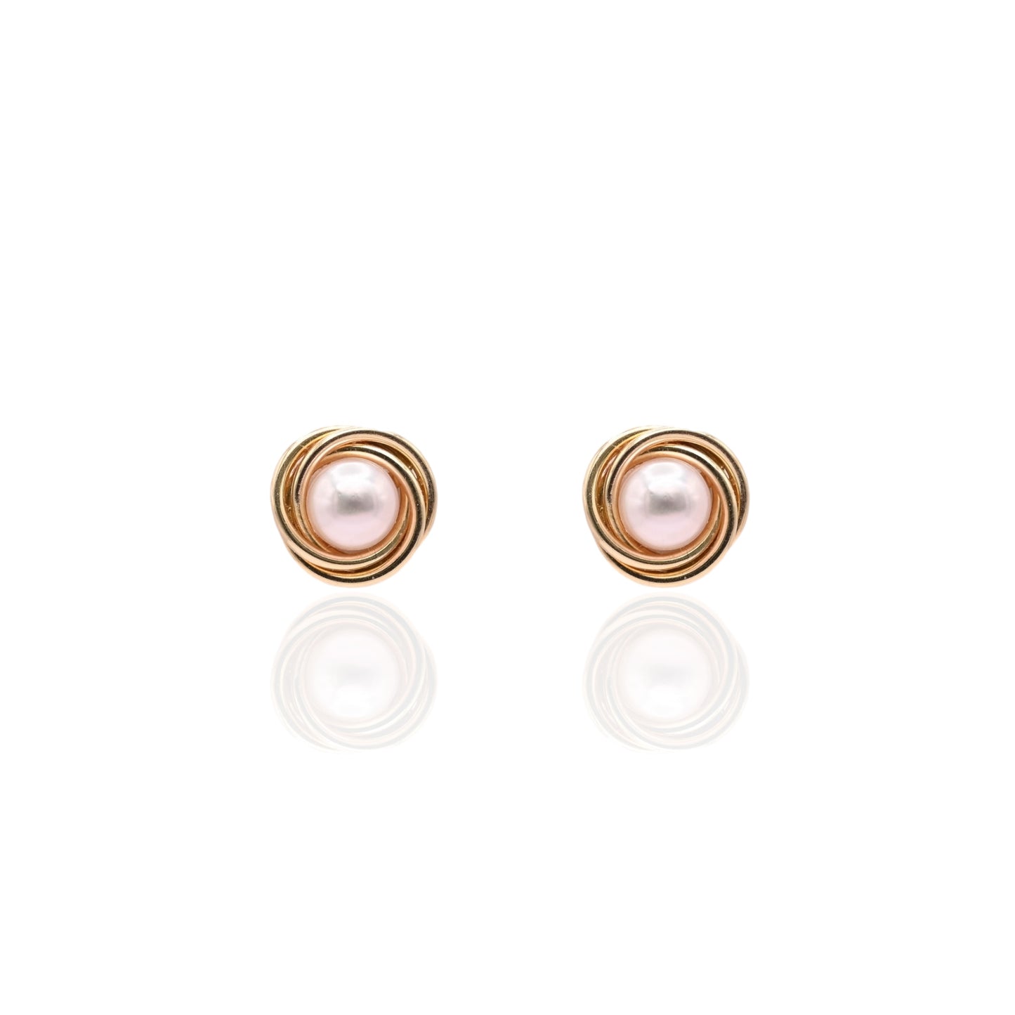 6mm Medium Pearl Round Twist Knot Stud Earrings 14K Yellow Gold
