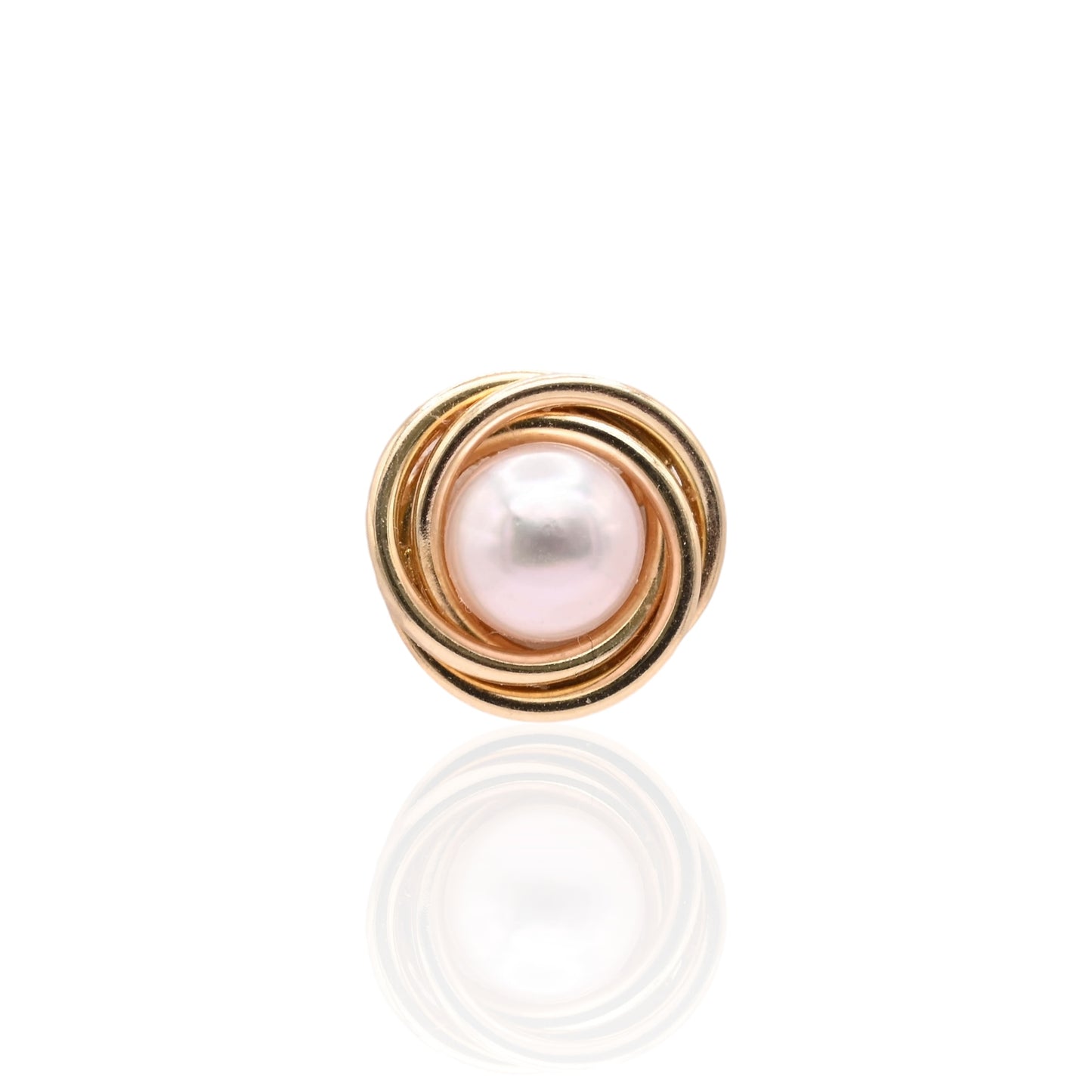 6mm Medium Pearl Round Twist Knot Stud Earrings 14K Yellow Gold