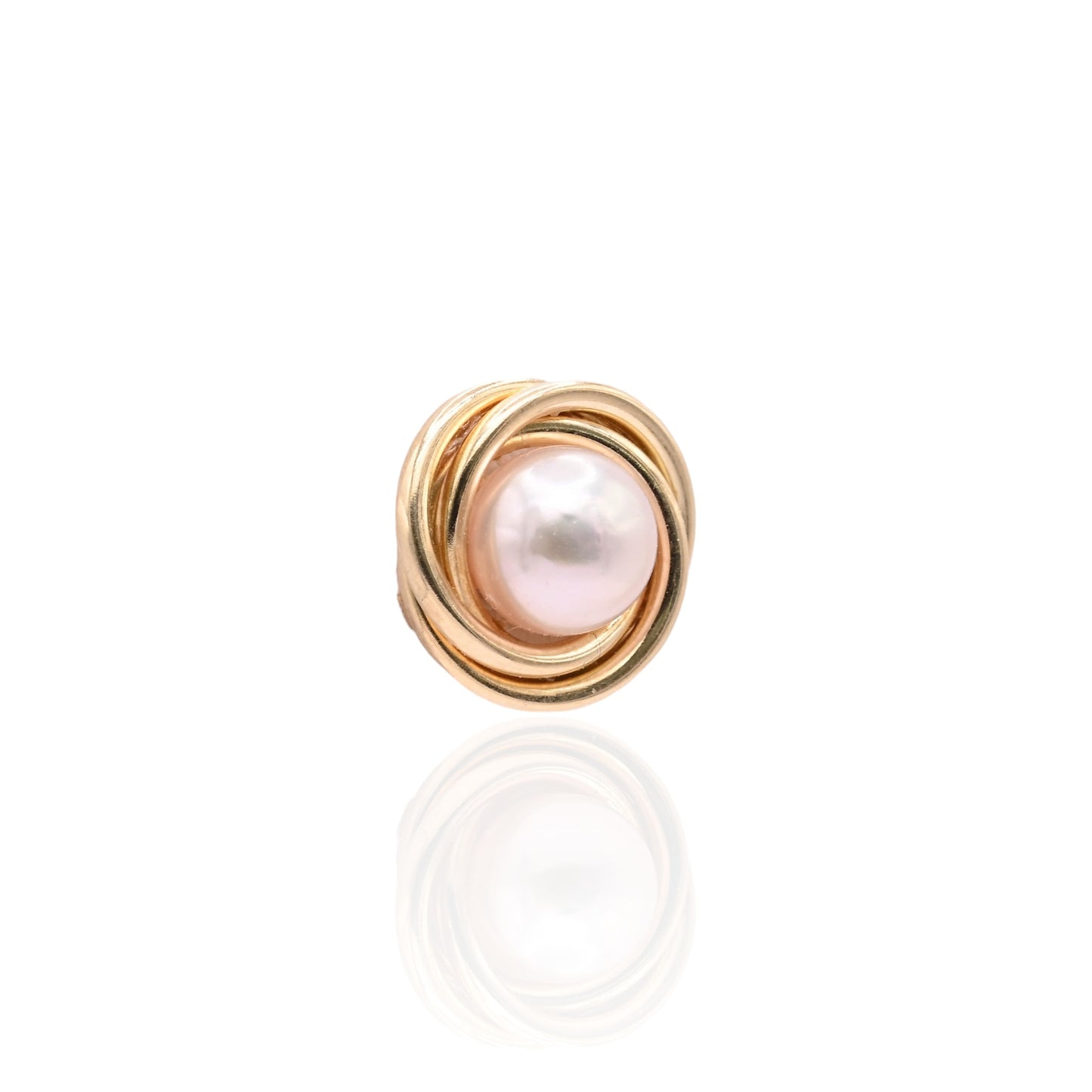 6mm Medium Pearl Round Twist Knot Stud Earrings 14K Yellow Gold
