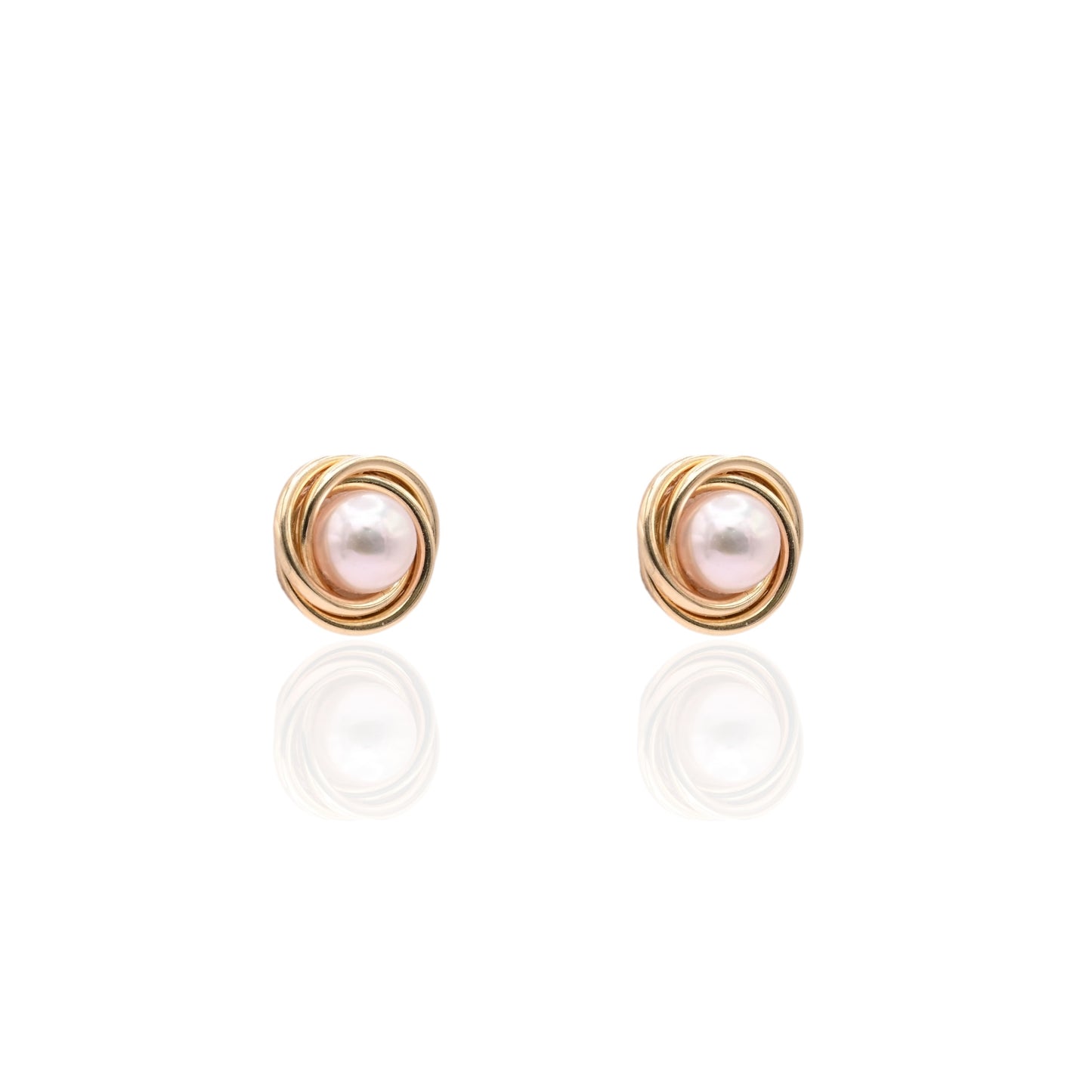 6mm Medium Pearl Round Twist Knot Stud Earrings 14K Yellow Gold
