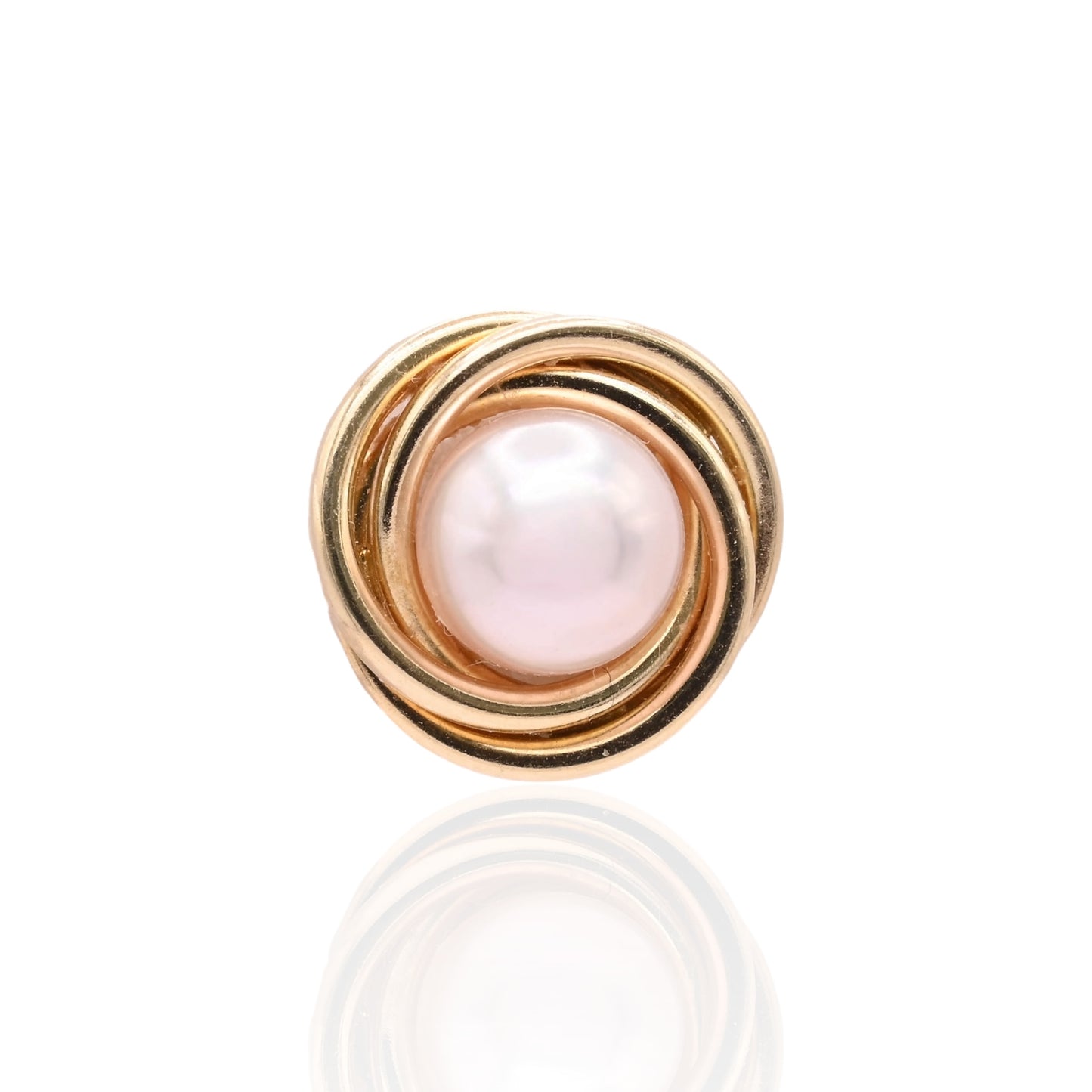 6mm Medium Pearl Round Twist Knot Stud Earrings 14K Yellow Gold