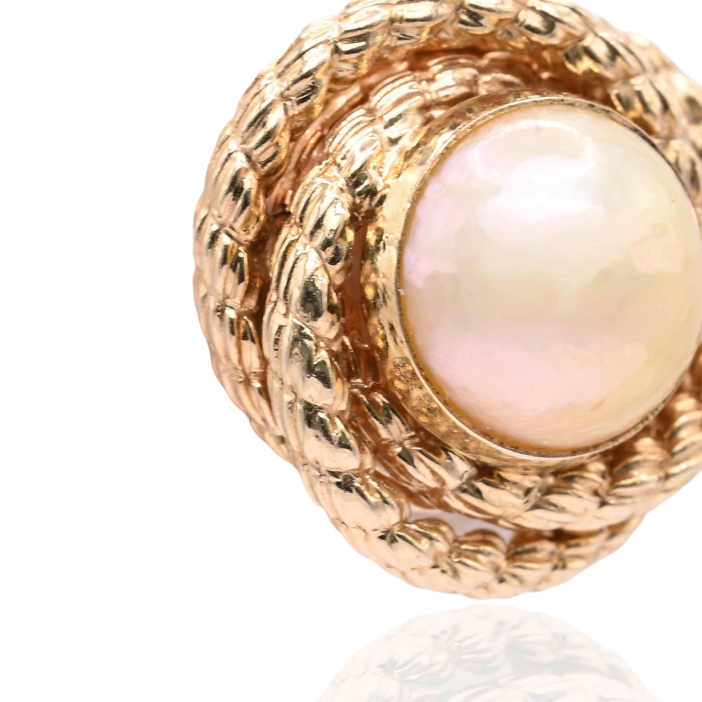 7mm Yellow Pearl Round Rope Twist Knot Stud Earrings 14K Yellow Gold with Butterfly Backs