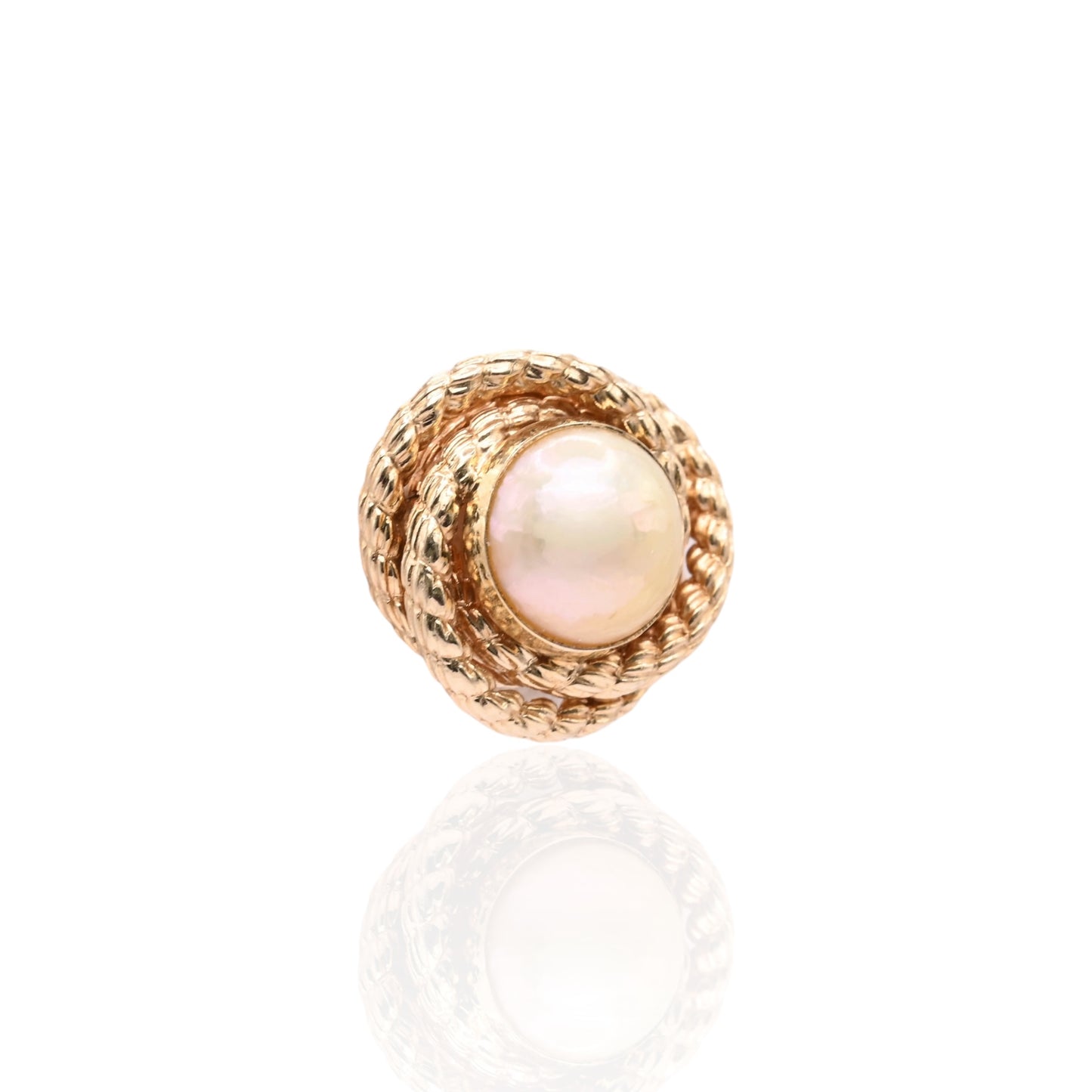 7mm Yellow Pearl Round Rope Twist Knot Stud Earrings 14K Yellow Gold with Butterfly Backs