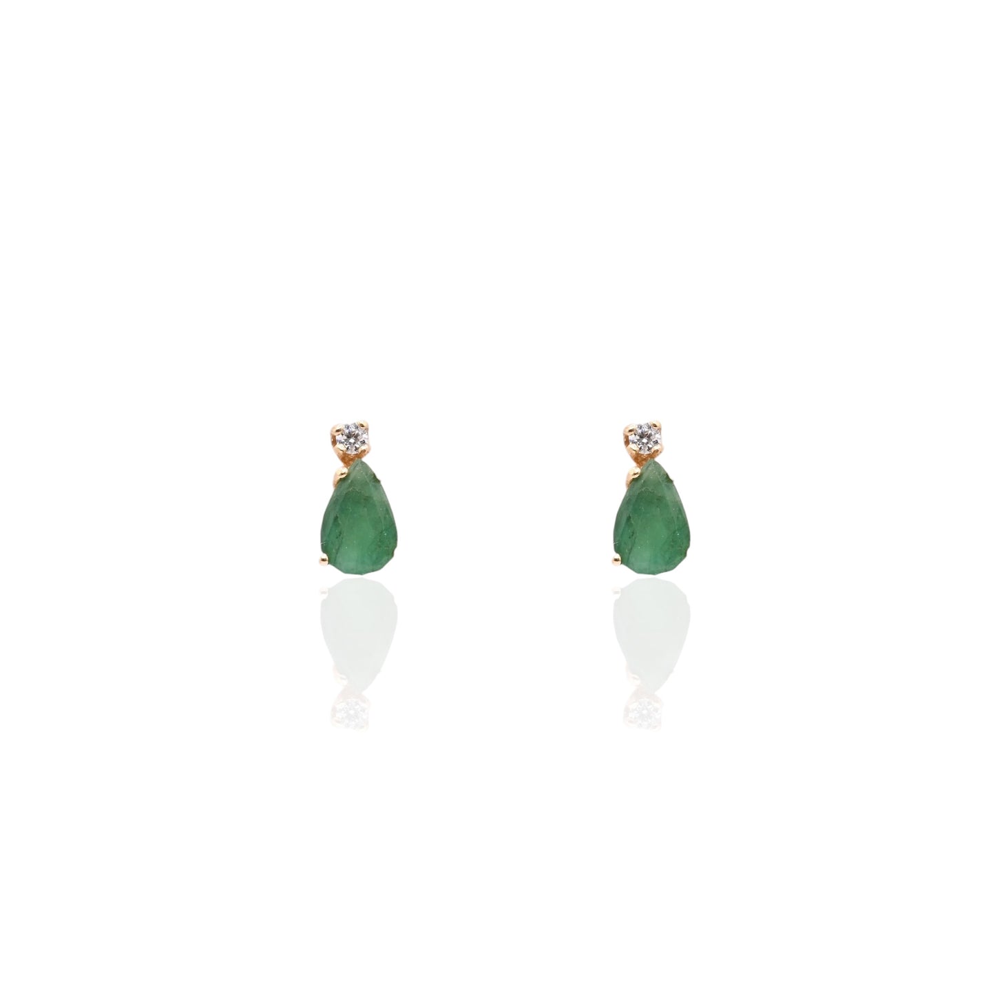 Teardrop Emerald and Cubic Zirconia Stud Earrings 14K Yellow Gold 1.16cttw Emerald