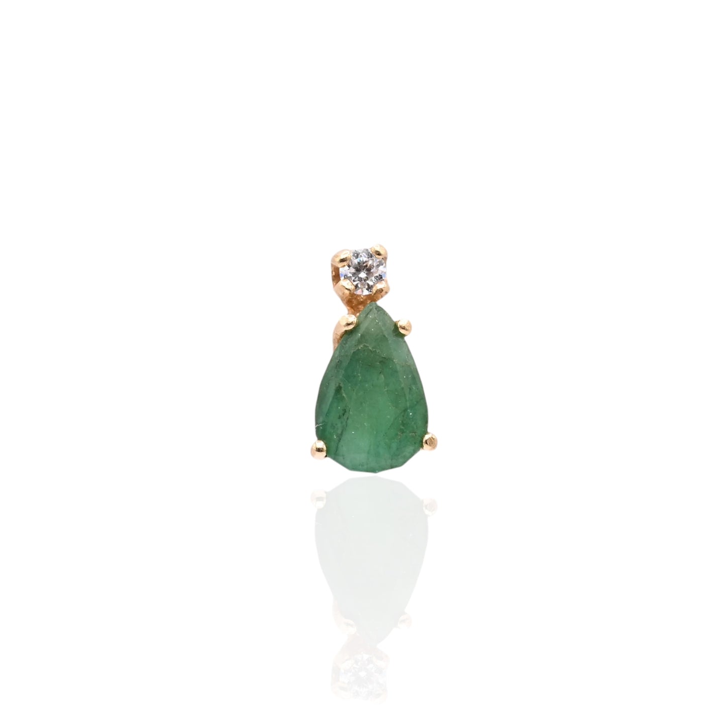Teardrop Emerald and Cubic Zirconia Stud Earrings 14K Yellow Gold 1.16cttw Emerald
