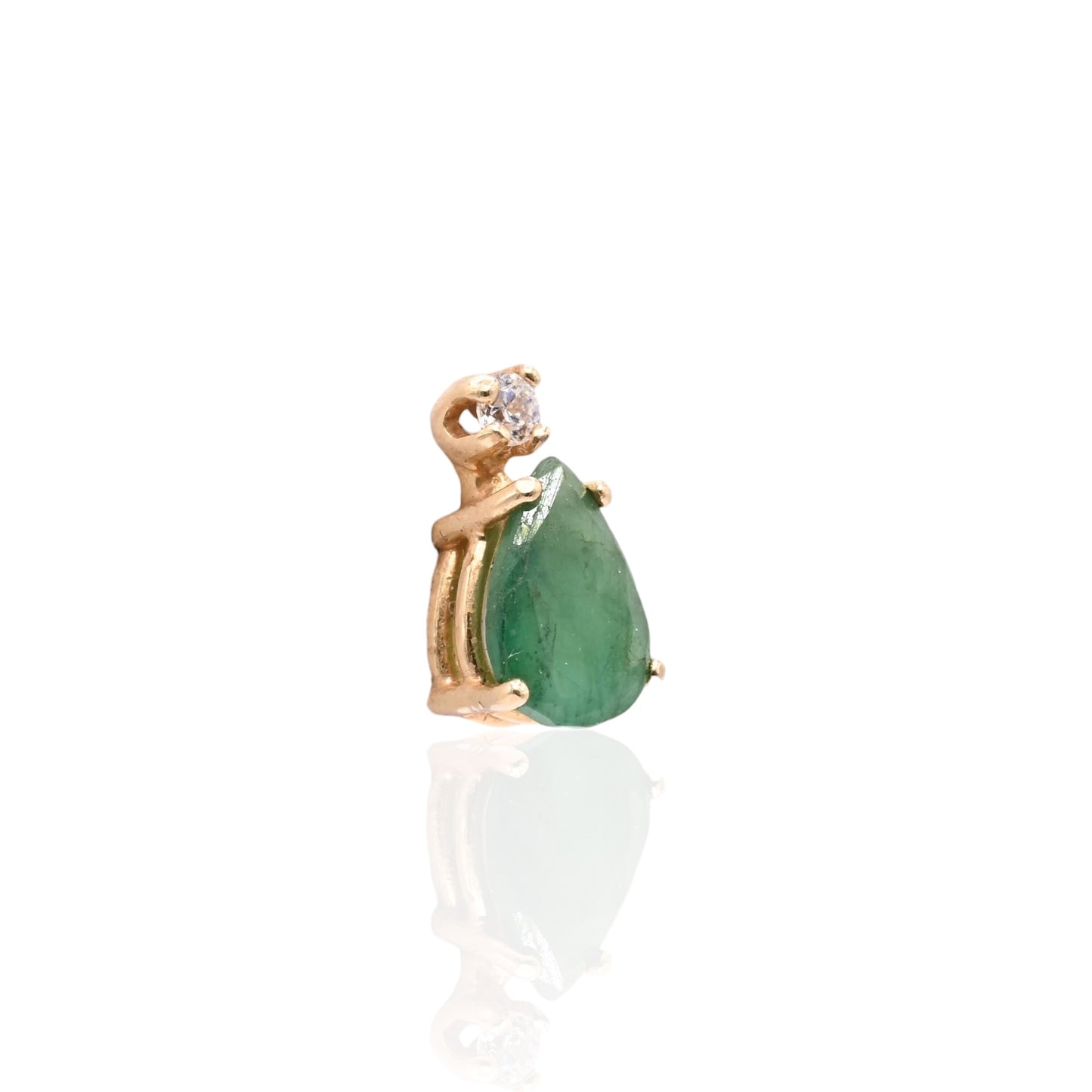 Teardrop Emerald and Cubic Zirconia Stud Earrings 14K Yellow Gold 1.16cttw Emerald