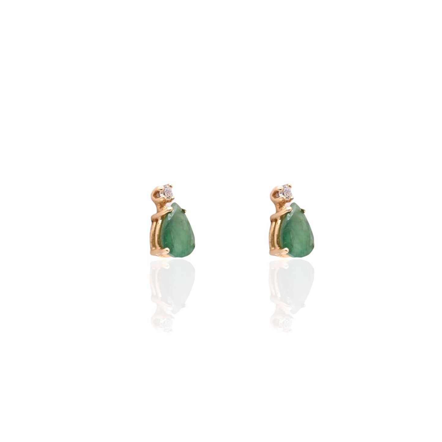 Teardrop Emerald and Cubic Zirconia Stud Earrings 14K Yellow Gold 1.16cttw Emerald