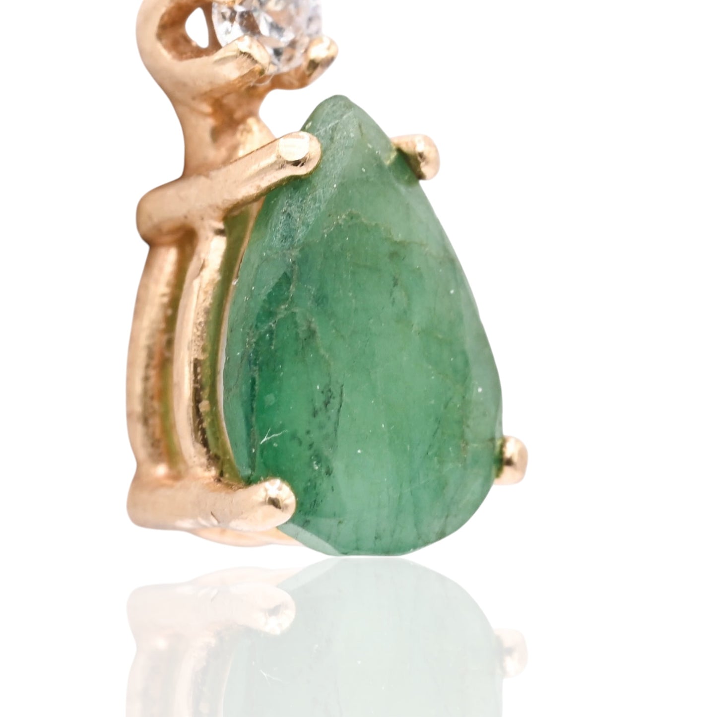 Teardrop Emerald and Cubic Zirconia Stud Earrings 14K Yellow Gold 1.16cttw Emerald