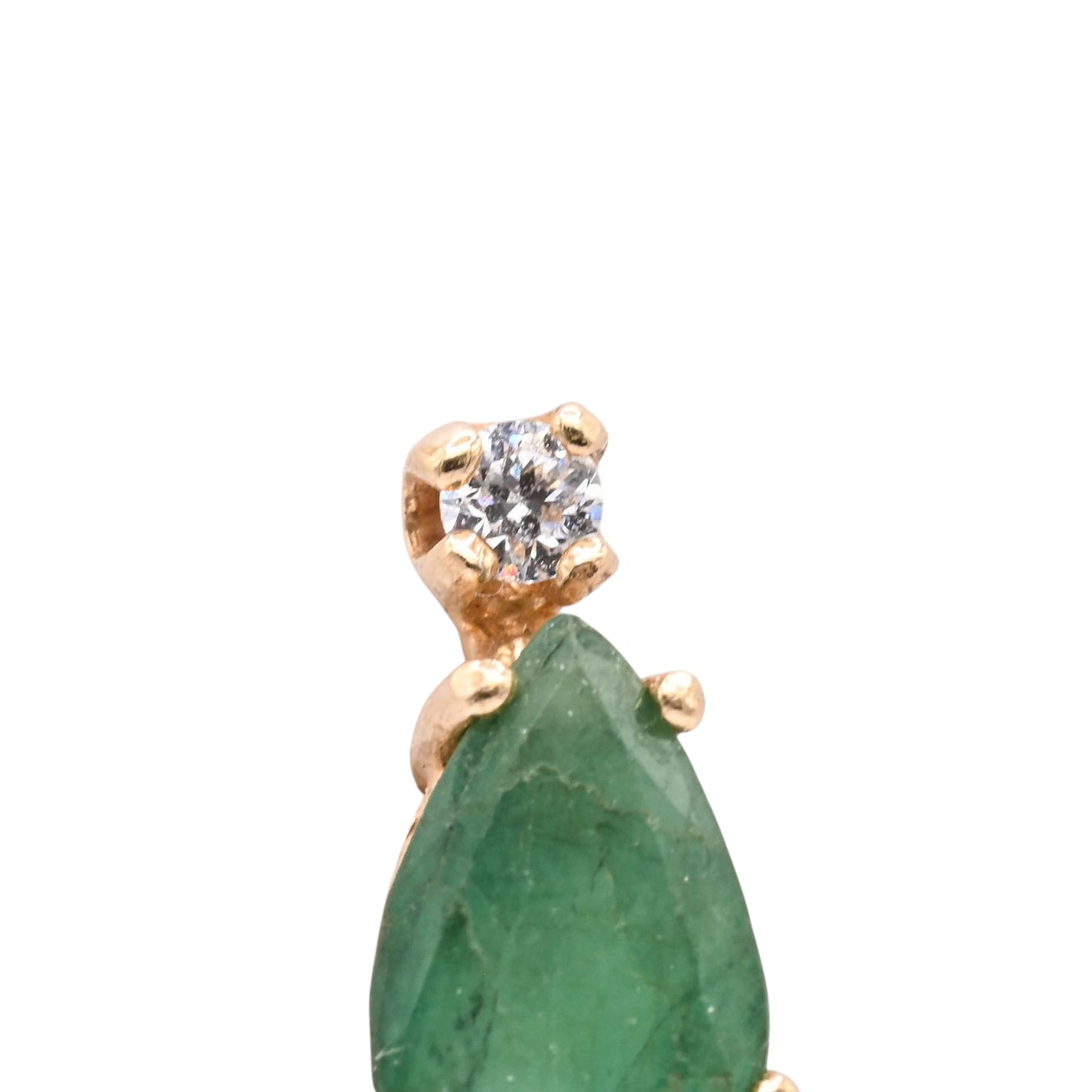 Teardrop Emerald and Cubic Zirconia Stud Earrings 14K Yellow Gold 1.16cttw Emerald