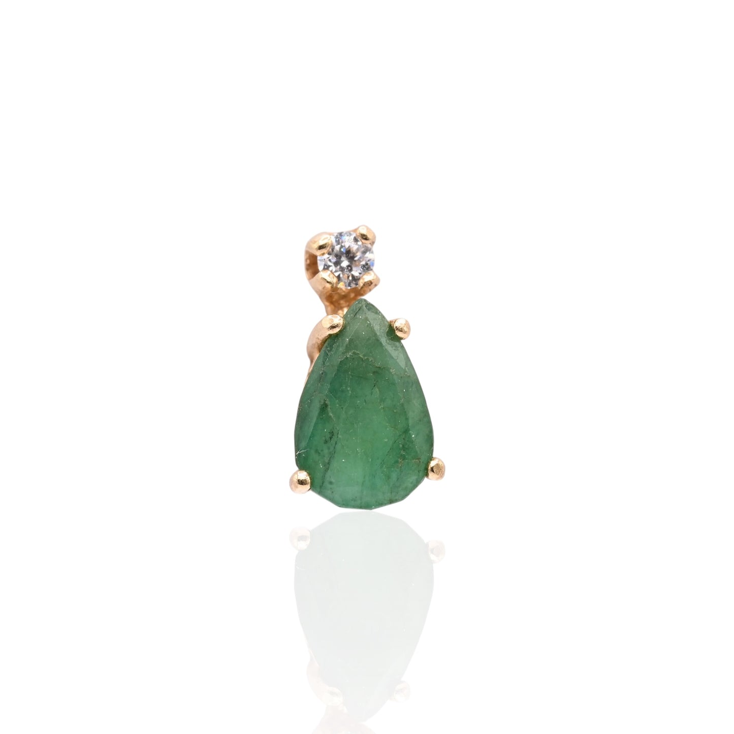 Teardrop Emerald and Cubic Zirconia Stud Earrings 14K Yellow Gold 1.16cttw Emerald