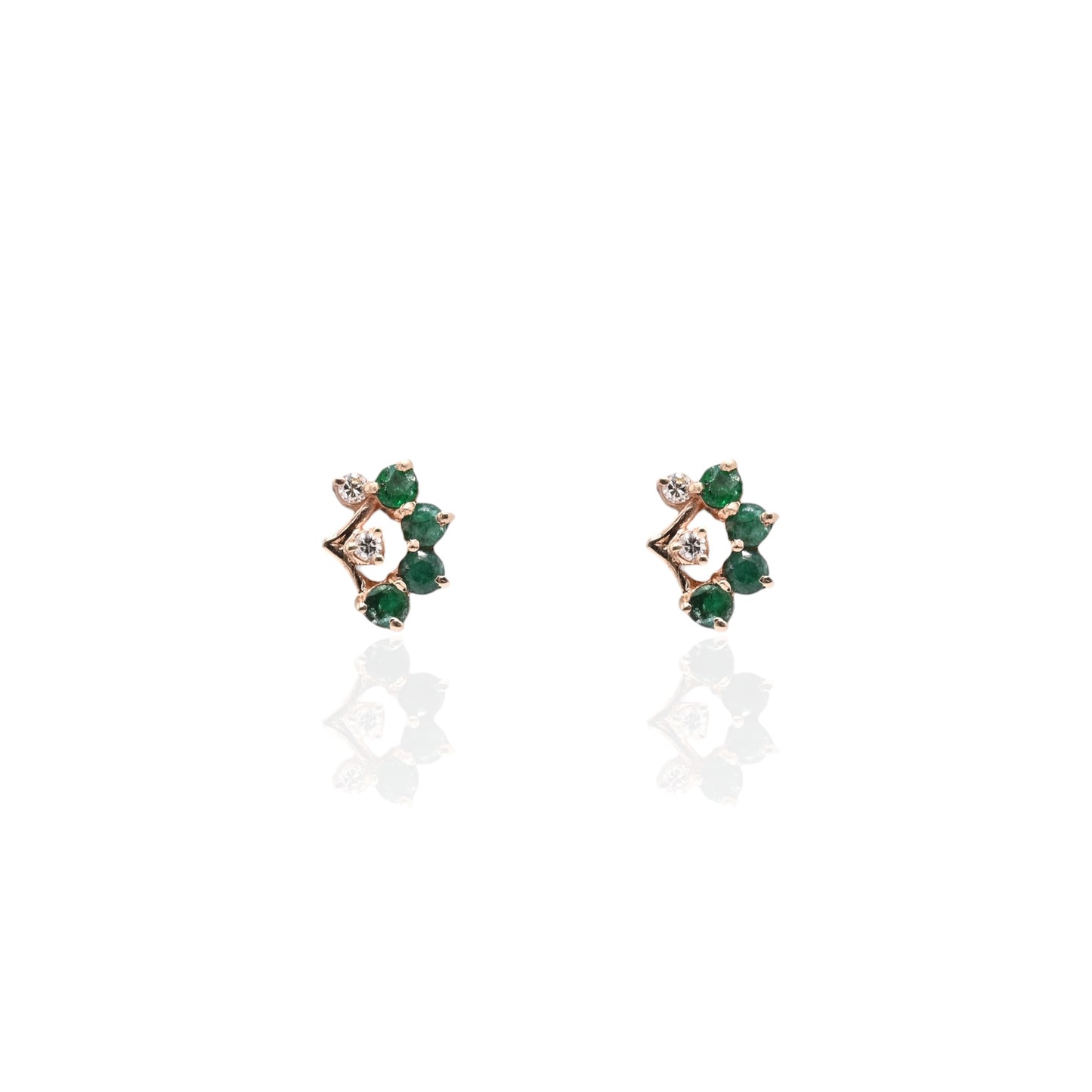 Emerald and Diamond Fan Earrings 14K Yellow Gold 0.48cttw Emeralds/0.06cttw Diamonds