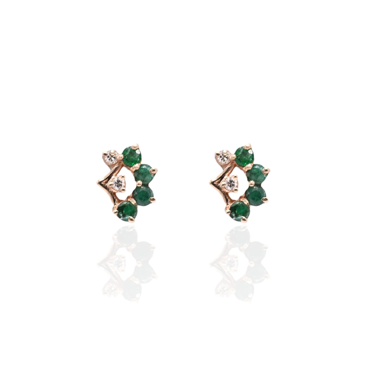 Emerald and Diamond Fan Earrings 14K Yellow Gold 0.48cttw Emeralds/0.06cttw Diamonds