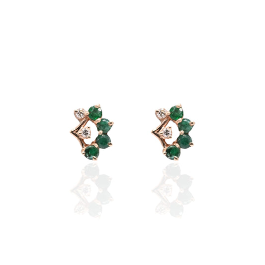 Emerald and Diamond Fan Earrings 14K Yellow Gold 0.48cttw Emeralds/0.06cttw Diamonds