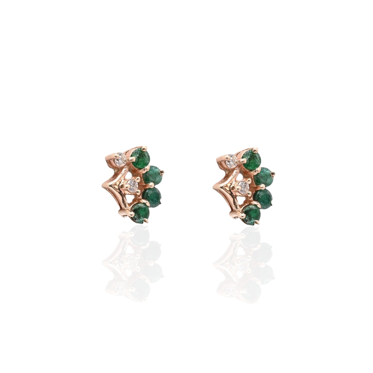 Emerald and Diamond Fan Earrings 14K Yellow Gold 0.48cttw Emeralds/0.06cttw Diamonds