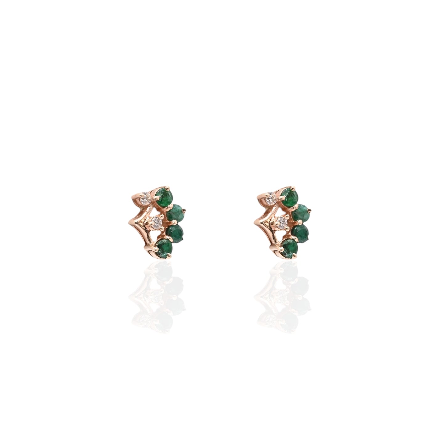 Emerald and Diamond Fan Earrings 14K Yellow Gold 0.48cttw Emeralds/0.06cttw Diamonds