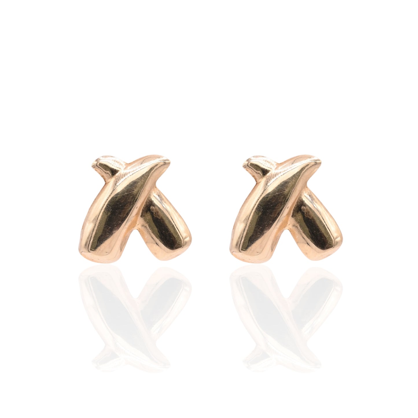 Puffy X-Shaped Earrings Lightweight 14K Yellow Gold