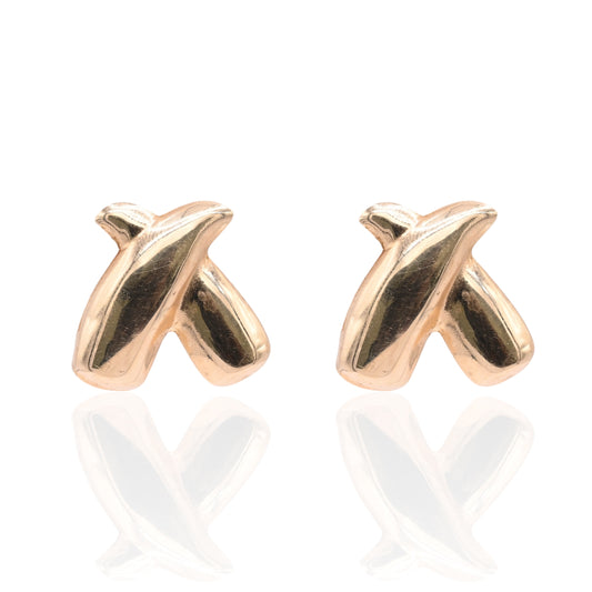 Puffy X-Shaped Earrings Lightweight 14K Yellow Gold