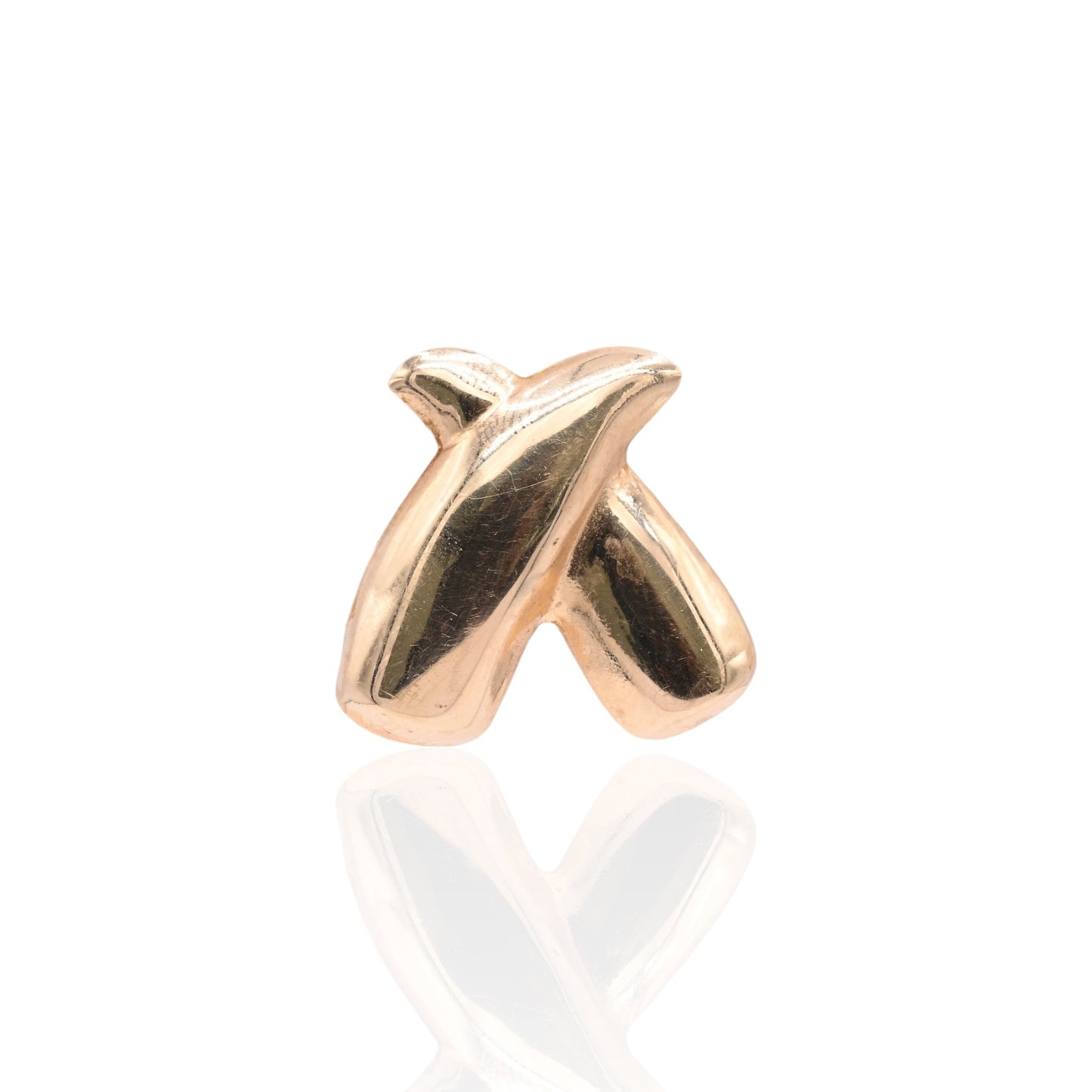 Puffy X-Shaped Earrings Lightweight 14K Yellow Gold