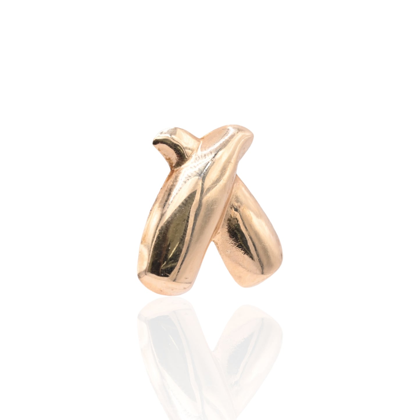Puffy X-Shaped Earrings Lightweight 14K Yellow Gold