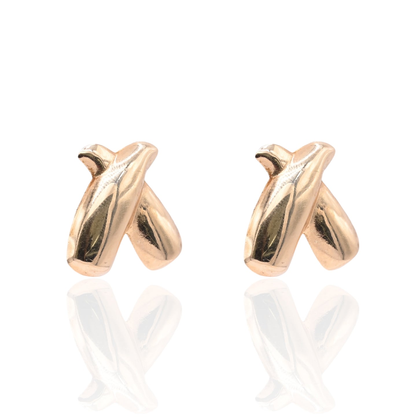 Puffy X-Shaped Earrings Lightweight 14K Yellow Gold