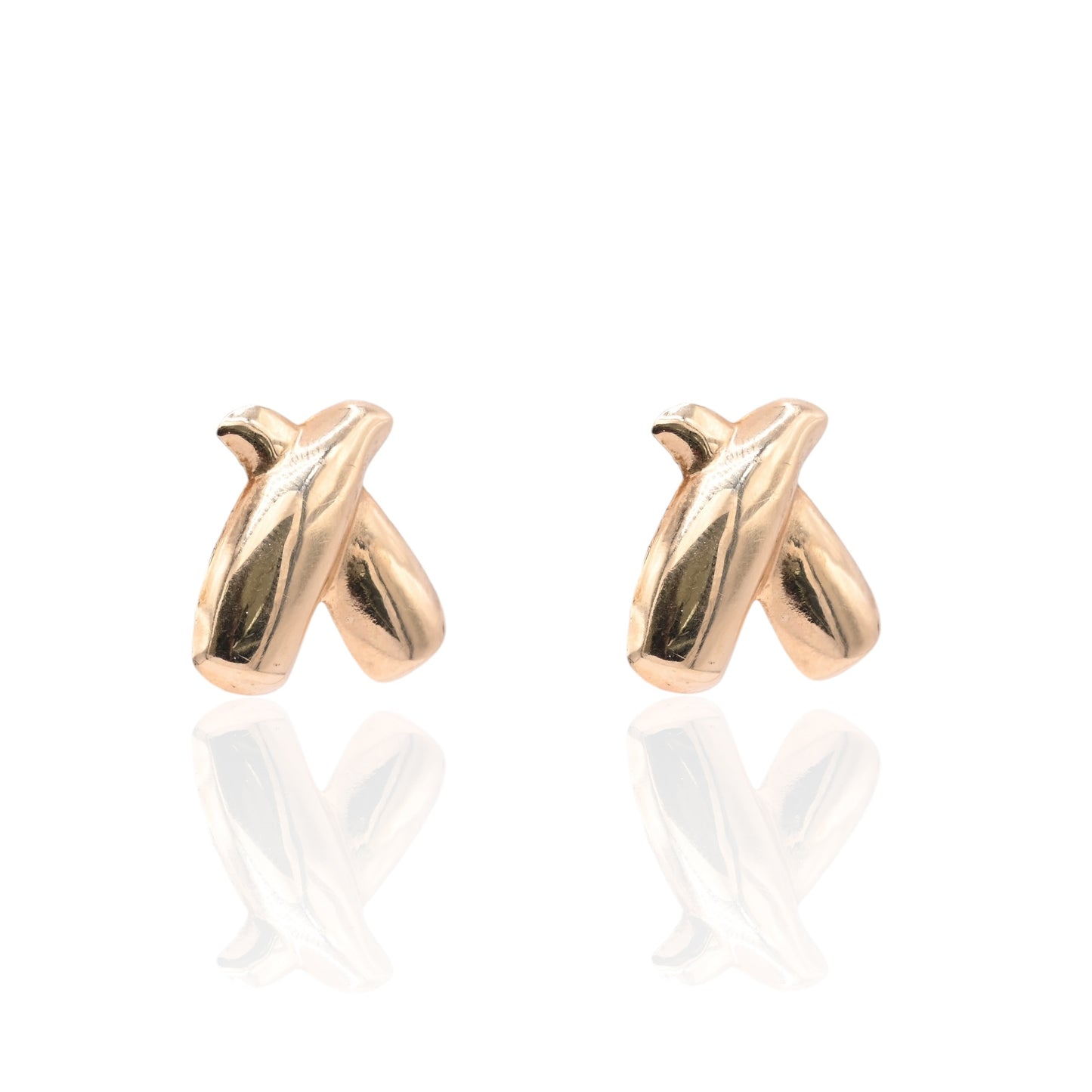 Puffy X-Shaped Earrings Lightweight 14K Yellow Gold